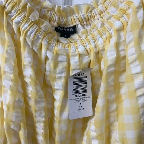 NWT Torrid Midi Seersucker Off the Shoulder Peasant Dress in Yellow and White - Picture 5 of 6